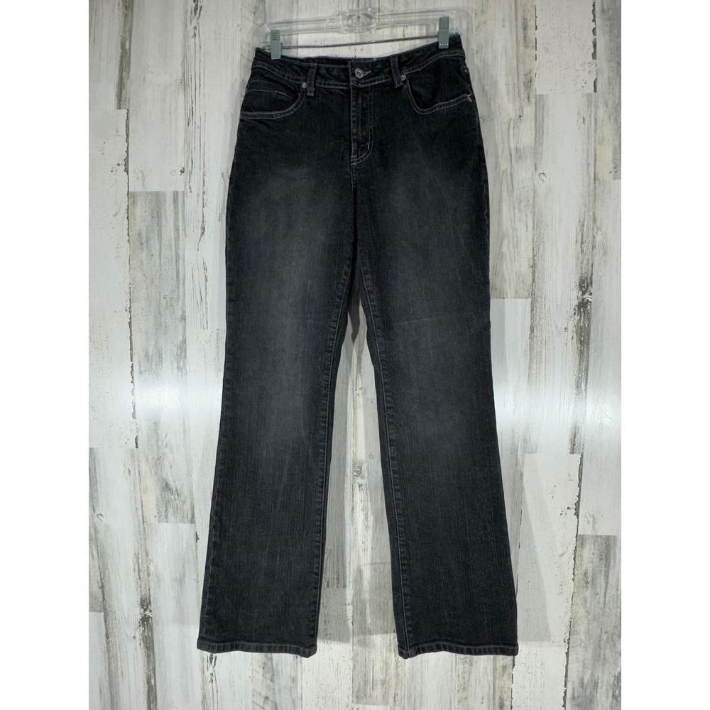 Chicos Platinum Jeans Size 0 Regular (27x31) Straight Leg Black Charcoal Vintage
